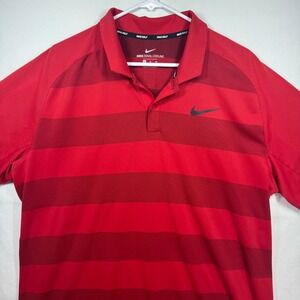 Tiger Woods Nike Golf Dri-FIT Men's Red‎ Striped Zonal Cooling Polo Shirt XL